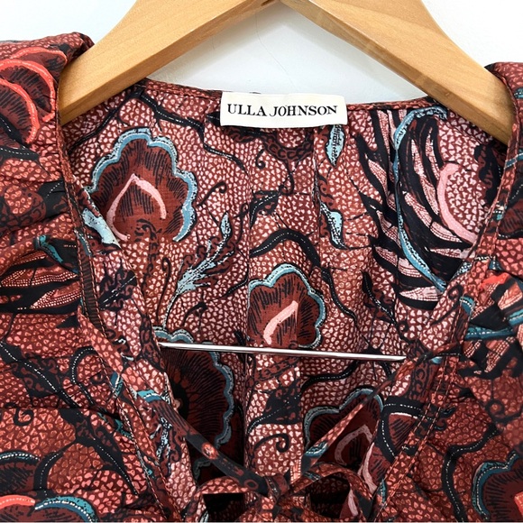 ULLA JOHNSON Caris Long Sleeve Ruffle Dress In Red Oversized Fit - Picture 5 of 15